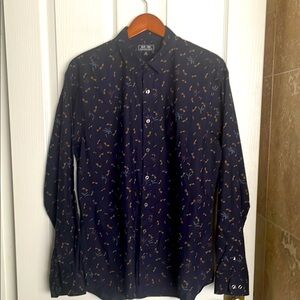 Blade and Blue- Navy Button-Up Shirt with Dragonfly Pattern